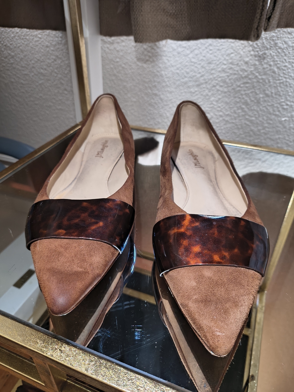 Tortoise-Accent Brown Pointed Suede Flats